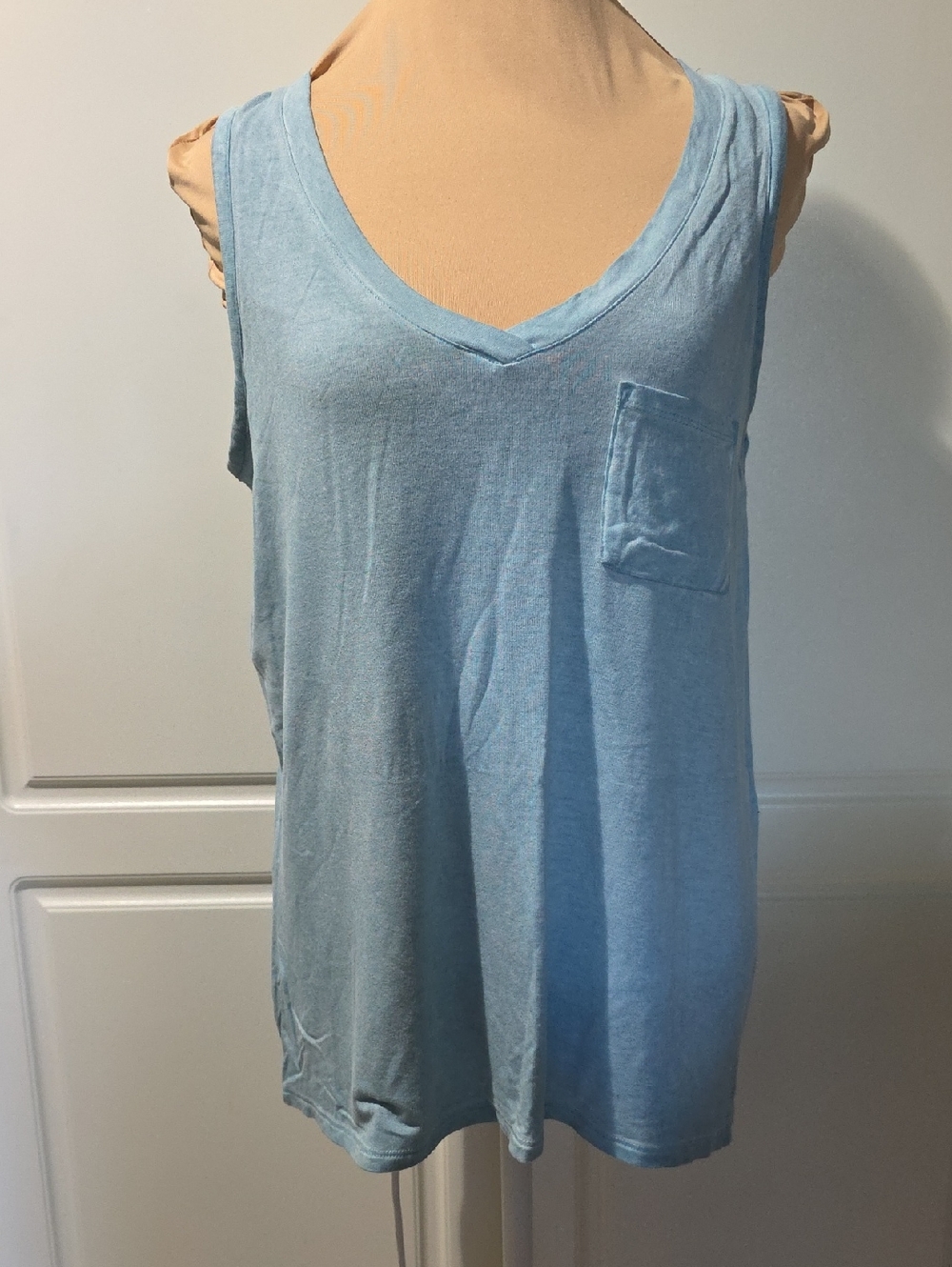 Jane and Delancey Light Blue V-Neck Tank with Pocket